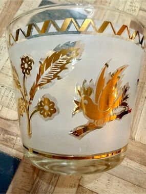 Vintage MCM Ice Bucket Frosted Glass 22kt Gold Libbey/Starlyte Style